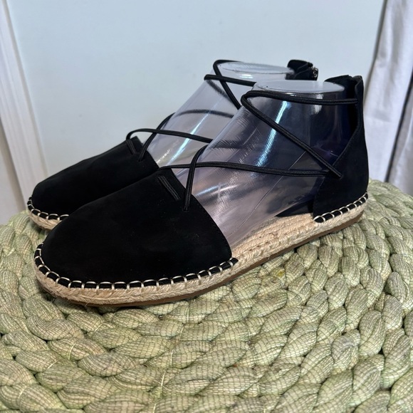 Eileen Fisher Black Suede Lace-Up Espadrille Closed Toe Flat Sandal - Picture 5 of 11